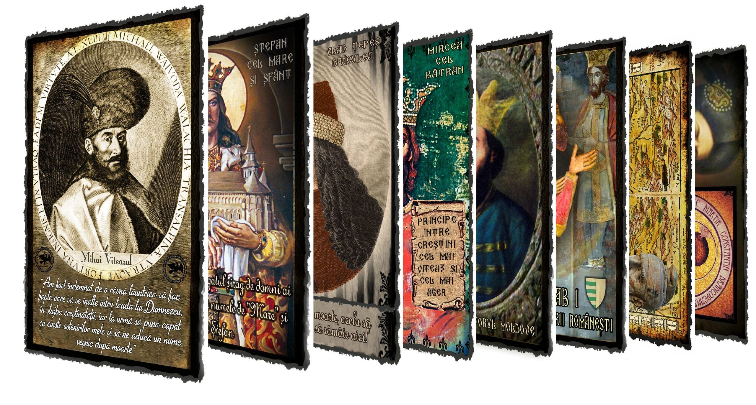Set 8 Vederi de Colecție Retro Vintage, cu poveștile celor mai iubiți Voievozi, Domni și Regi ai României