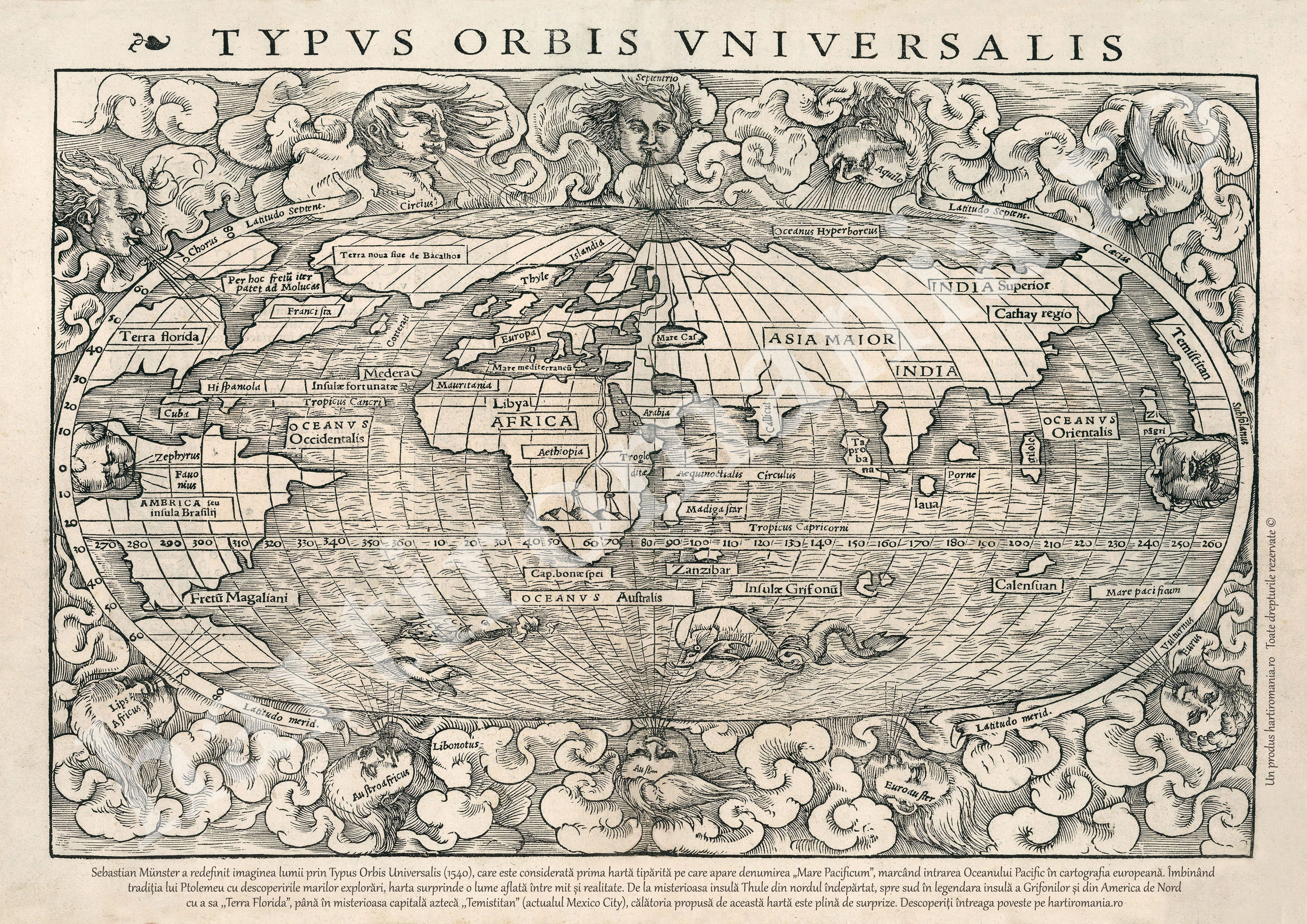 Reprezentarea universală a lumii (1540) - Prima hartă pe care apare Pacificul