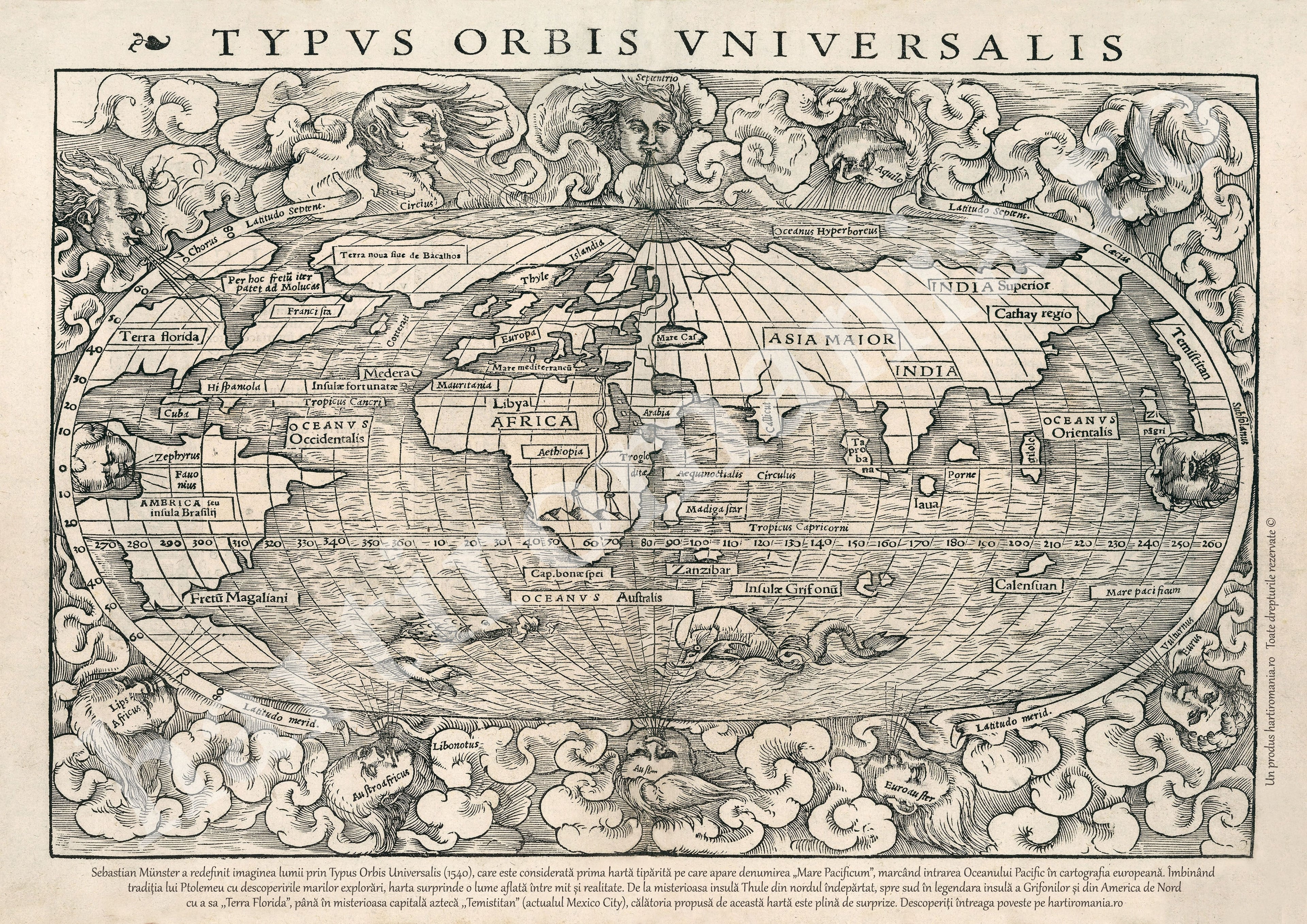 Reprezentarea universală a lumii (1540) - Prima hartă pe care apare Pacificul