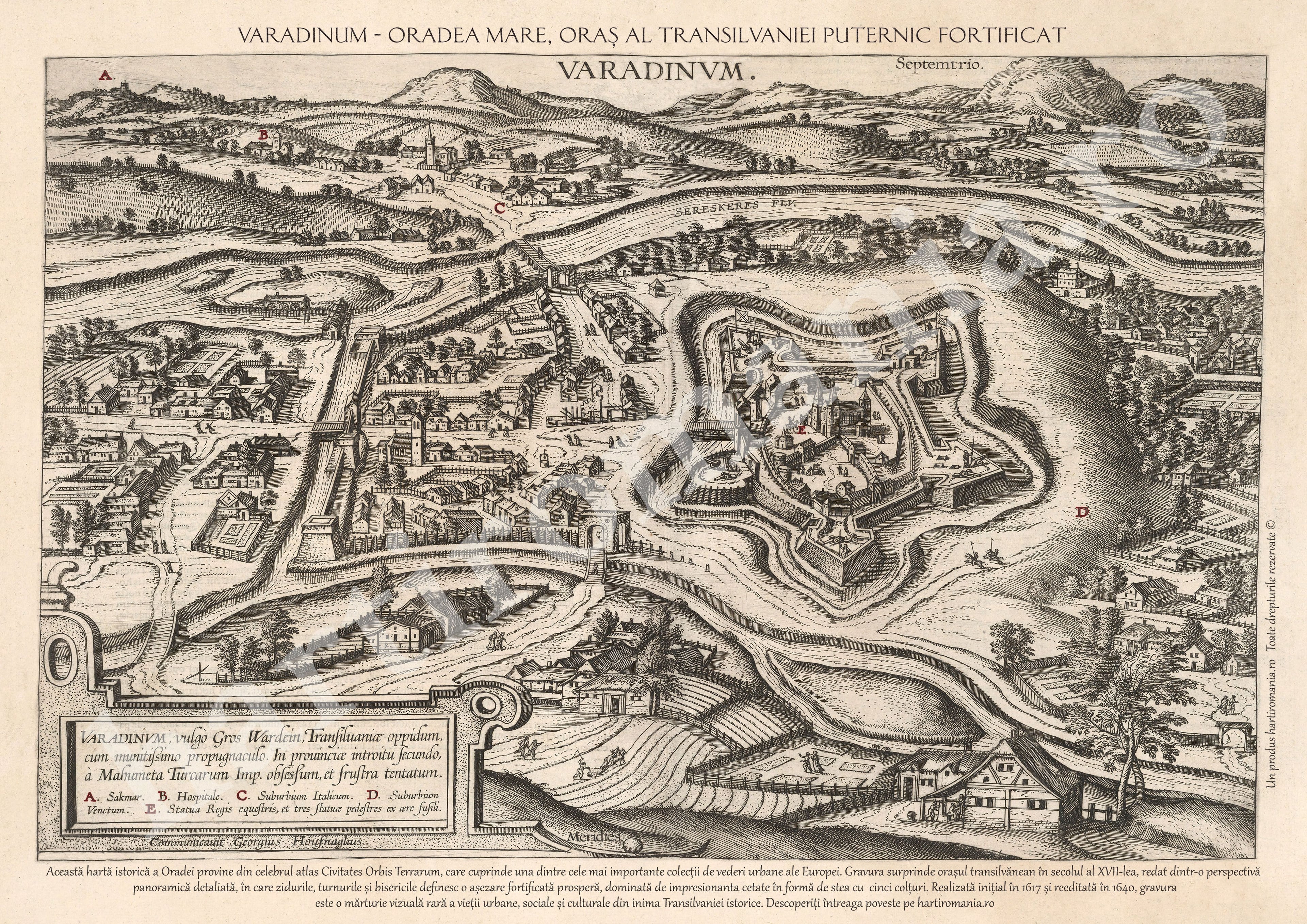 Oradea/Varadinum - Hartă de epocă (1640)