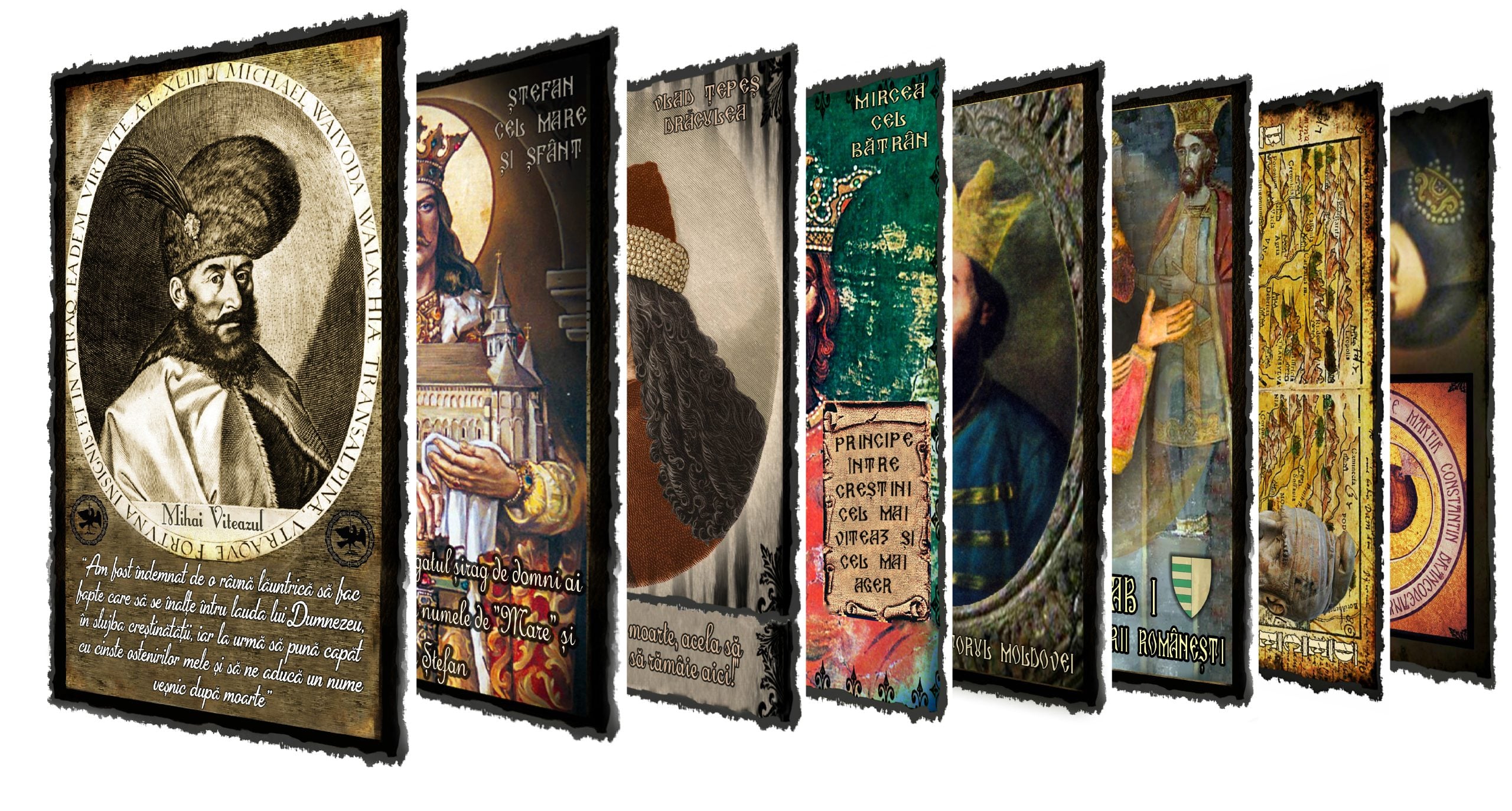 Set 8 Vederi de Colecție Retro Vintage, cu poveștile celor mai iubiți Voievozi, Domni și Regi ai României